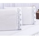 Ver imagem 3 de Jogo Lençol Casal King Percal Atenas Branco com Cinza 4 Pçs