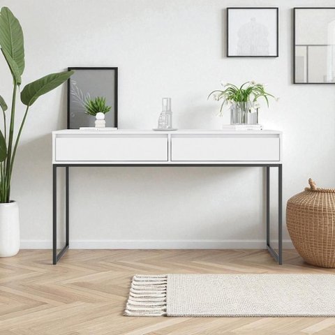Aparador Buffet Industrial 2 Gavetas MDP 110cm Branco e Preto Metalic Casah