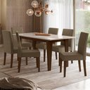 Ver imagem 1 de Conjunto Mesa de Jantar Liz 160cm 6 Cadeiras Jade Revestidas em Suede Amêndoa Yescasa