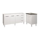 Ver imagem 1 de Cozinha Balcão Armário Gabinete de Pia 150 Cm Deise e Balcão Fran para Fogão Cooktop 5 Bocas Branco