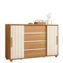 Ver imagem 1 de Cômoda 2 Portas Correr 4 Gavetas Flex para Quarto Casal Carvalho Grife/off White
