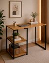 Ver imagem 1 de Mesa de Apoio Escrivaninha com Estante Prateleira Nic 900 mm Cor:Preto/Naturale