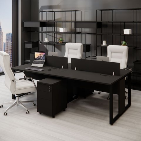 Mesa Dupla 2,40m P/ 4 Pessoas C/ 2 Gav. e Divisória Preto F5 Cor:preto