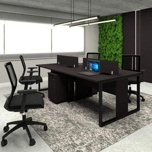 Mesa Dupla 2,40m P/ 4 Pessoas C/ 2 Gav. e Divisória Preto F5 Cor:preto