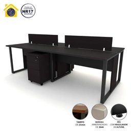 Mesa Dupla 2,40m P/ 4 Pessoas C/ 2 Gav. e Divisória Preto F5 Cor:preto - 6