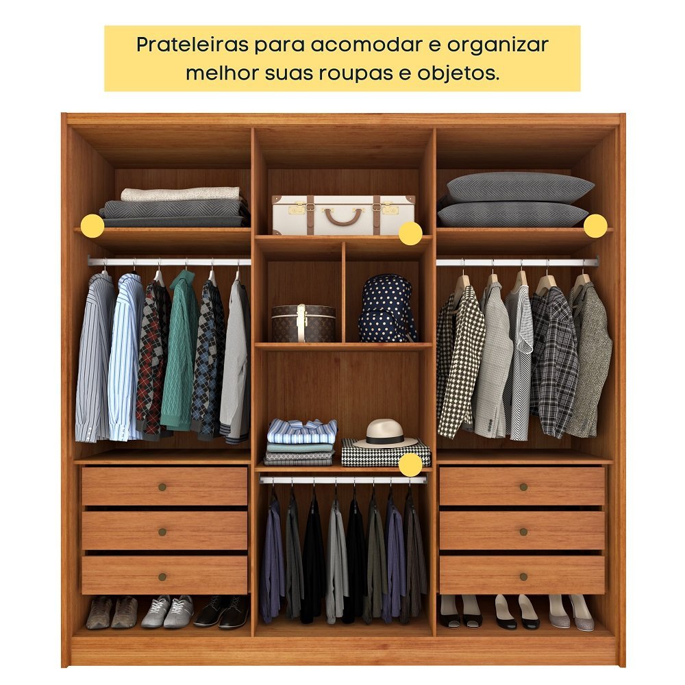 Guarda Roupa Casal 100% Mdf 6 Portas 6 Gavetas Fortuna Tcil Tcil Móveis Guarda Roupa Casal Fortuna 1 - 9