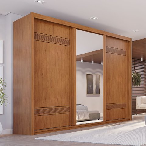 Guarda Roupa Casal 3 Portas de Correr 6 Gavetas Palissy Frisado com Espelho 100% Mdf