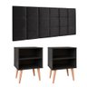 Jogo Quarto 2 Mesinhas Apoio Prateleira Retrô Cabeceira Modular Estofado Cama Box Casal 1,40 Preto - 1