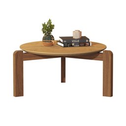 Mesa de Centro Decorativa Redonda Austria Tampo Canela Base em Madeira - 2
