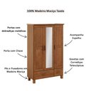 Ver imagem 4 de Guarda Roupa Solteiro com Espelho 1141c Bronze Madeira Maciça 3 Portas e 2 Gavetas Castanho Finestra