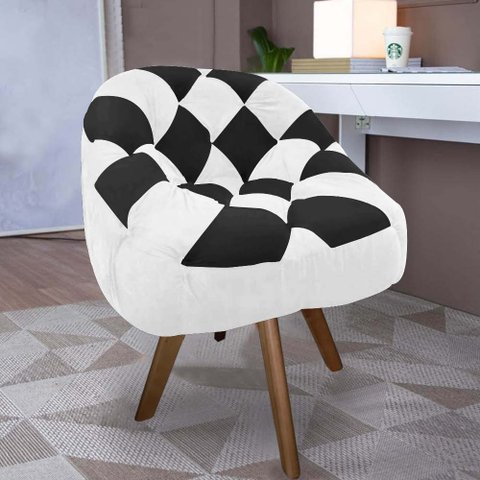 Poltrona Paloma Escritório Sala Giratória Madeira Suede Branco e Suede Preto - Dominic Decor