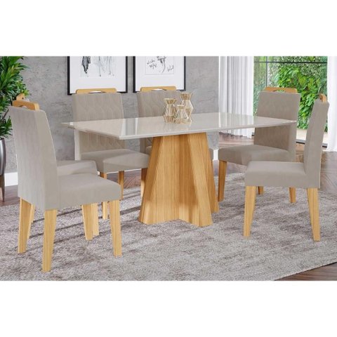 Mesa Cozinha Patricia 160 + 6 Cad Paola Madeirado/Bege Cimol