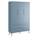 Ver imagem 4 de Cômoda Infantil Gaveteiro e Guarda Roupa 3 Portas Theo Azul com Pés Madeira Natural - Reller