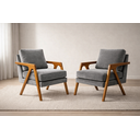 Ver imagem 1 de Kit 2 Poltronas Mona Luxo Madeira Maciça Veludo Cinza para Sala de Estar Decorativa Moderna