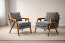 Ver imagem 1 de Kit 2 Poltronas Mona Luxo Madeira Maciça Veludo Cinza para Sala de Estar Decorativa Moderna