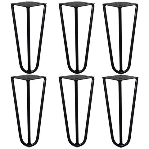 Kit 6 Pés de Metal 15 CM Hairpin Legs Mesas de Centro Puffs Preto