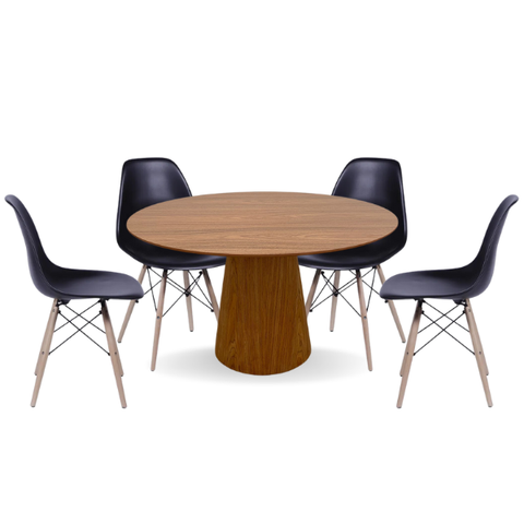 Conjunto Mesa de Jantar Cone Oval 120x80 cm Freijó + 4 Cadeiras Eames Dkr Wood Preta Personal Decor 