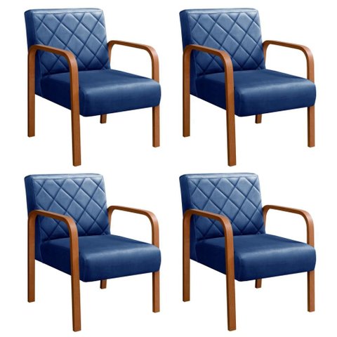 Kit 4 Poltronas Lara Cor:Veludo Azul 210