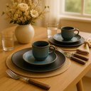 Ver imagem 5 de Aparelho de Jantar Cerâmica e Faqueiro Inox Dourado 24 Peças Mesa Posta Elegante 6 Pessoas