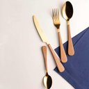 Ver imagem 6 de Aparelho de Jantar Cerâmica e Faqueiro Inox Dourado 24 Peças Mesa Posta Elegante 6 Pessoas