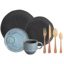 Ver imagem 1 de Aparelho de Jantar Cerâmica e Faqueiro Inox Dourado 24 Peças Mesa Posta Elegante 6 Pessoas