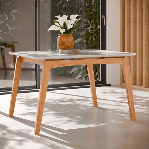 Conjunto Mesa de Jantar Paris 1.2 Off White/nature com 4 Cadeiras Paris Nature/areia – Tebarrot Móve - 3