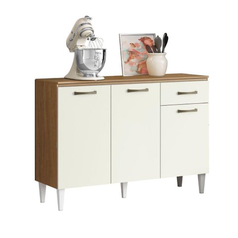 Balcão com Tampo 1,20 3 Porta 1 Gaveta Aramóveis Atenas Atacama com Off White