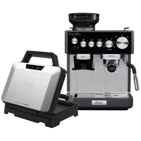 Kit Cafeteira Espresso Nova Perfect Brew e Sanduicheira Inox Preto 1,8L 220V Oster