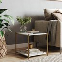 Ver imagem 2 de Mesa Lateral Quadrada G7002 com Pés de Metal Marmore Branco/dourado