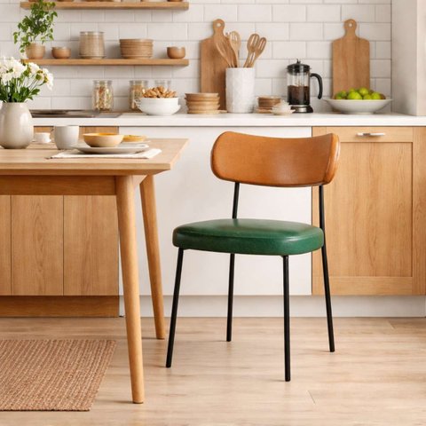Cadeira Cozinha Jantar Mila Estofada Aço Verde Amarula