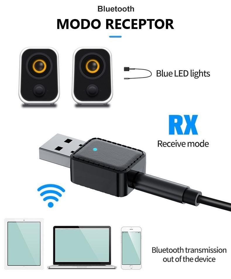 Adaptador Usb 2Em1 Bluetooth 5.0 Transmissor Receptor P2 - 6