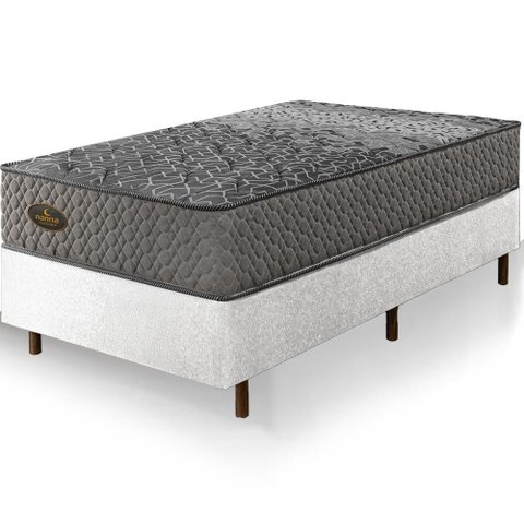 Cama Box Branca + Colchão Solteiro King Pergamino Molas Ensacadas 96x203x67cm