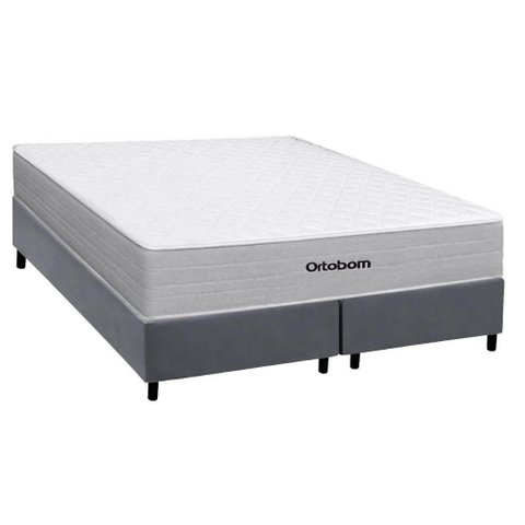 Cama Box com Colchão Queen Corano Gray Plenno Molas Ensacadas Cinza Ortobom 158cm