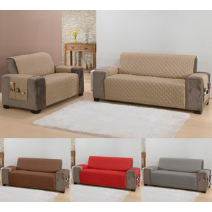 Jogo de capa sofá padrão 2 e 3 lugares matelado com bolso lateral cor caqui