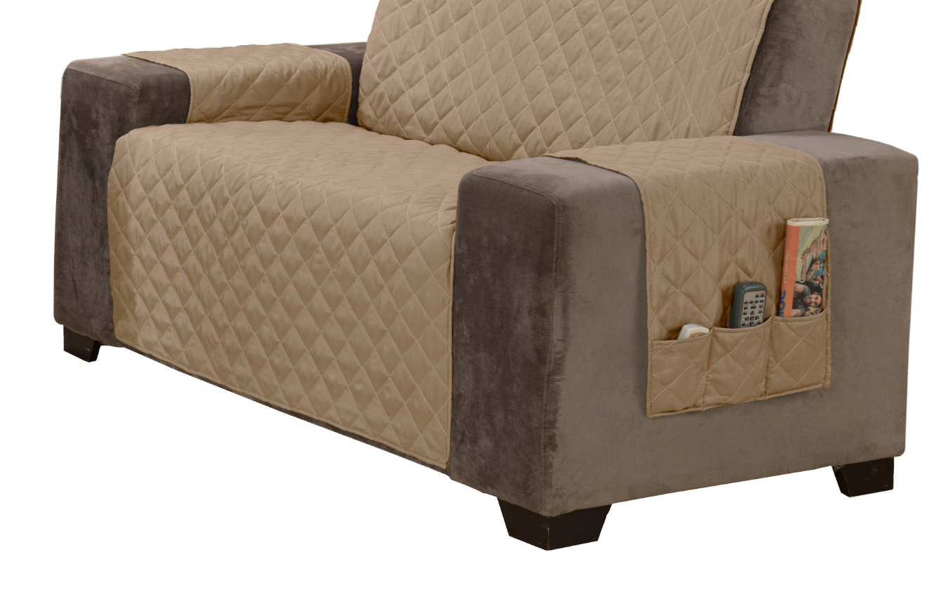 Jogo de capa sofá padrão 2 e 3 lugares matelado com bolso lateral cor caqui - 3