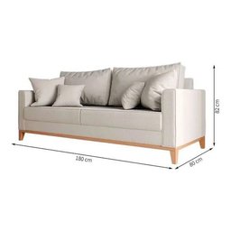Sofá 3 Lugares Beny Base de Madeira 180 Cm Linho Cru - Fm - 6