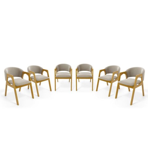 Kit com 6 Cadeiras Agatha Madeira Maciça Estofada para Mesa de Jantar Veludo Bege 102