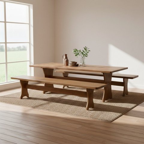Kit Conjunto Mesa Rústica com 2 Bancos França 2m Rústico