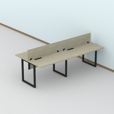 Plataforma Dupla Escrivaninha Tub Corporativa Light 4 Lugares 240cm Industrial Castanheira Natural e Preto Cinza/Marrom