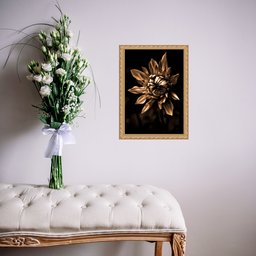 Quadro Moldura Dourada Flor Bronze e Preto 33x24cm:com Vidro - 2