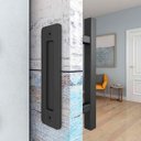 Ver imagem 4 de Puxador Duplo Polux Preto Fosco Porta de Correr Madeira Embutir 300mm