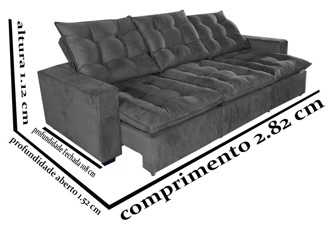 Sofa 3 Lugares Retratil e Reclinavel Julia 2.82 Cm Rosa - 4