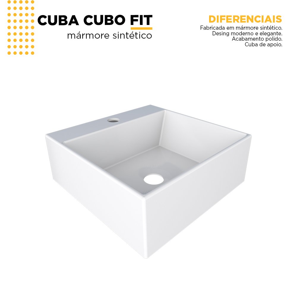 Cuba Pia Para Banheiro em Mármore Sintético Cubo Fit Branca - Cozimax - 2