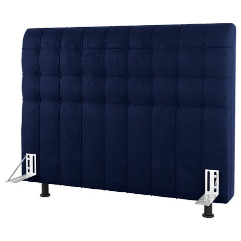 Cabeceira Cama Box Casal Queen Size Dahlia 160cm Com Frame Veludo Azul Marinho - Desk Design