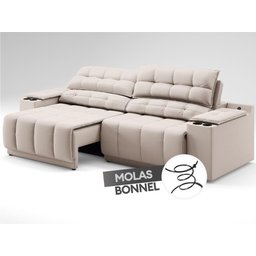 Sofá com Porta Copos Carregador USB Ret Rec Samurai 2,50m Velosuede Areia - NETSOFAS - 6