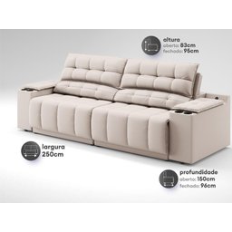 Sofá com Porta Copos Carregador USB Ret Rec Samurai 2,50m Velosuede Areia - NETSOFAS - 3