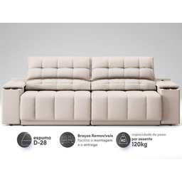 Sofá com Porta Copos Carregador USB Ret Rec Samurai 2,50m Velosuede Areia - NETSOFAS - 4