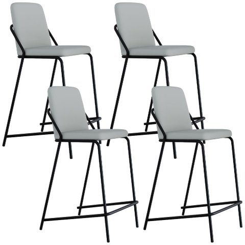 Kit 04 Banquetas Alta Bar Cozinha Sala de Jantar Loft Preto C01 Courino Saturno Off White - Lyam Dec