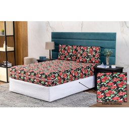 Capa de Colchão Viuva Solteirão 28cm + Fronha com Zíper Malha Estampada:21 Flor Vermelha - 2