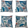 Kit 4 Capa de Almofada Waterhavana Impermeável Estampa Digital 100% Algodão Folhagens Azul Área Exte - 1